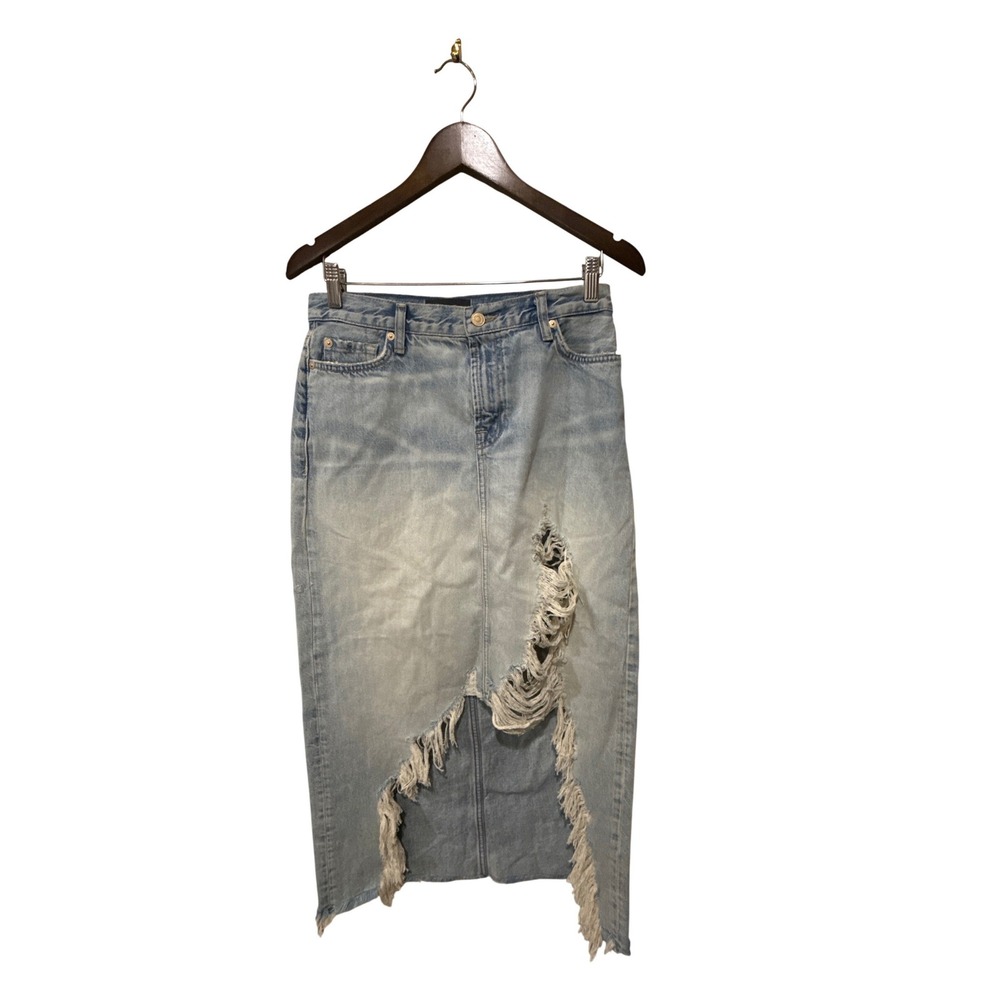 7 For All Mankind Distressed Asymmetrical Denim Maxi Skirt Size 27 - Picture 12 of 13